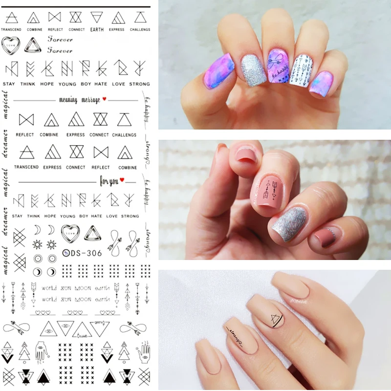 

1 Sheet Letter Geometric Strip Nail Art Sticker Water Decals Geometric Figure Nail Transfer Stickers DIY Design Decoration