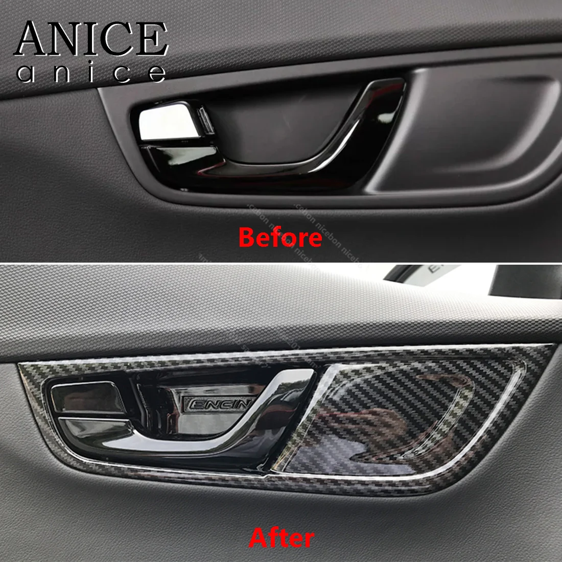 Carbon Fiber Inner Door Handle Bowl Cover Trim For Hyundai Kona Encino 2017-2019