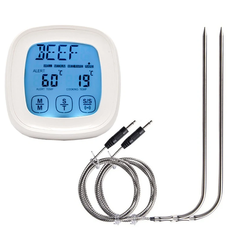

0-250 Digital Meat Thermometer Touch-screen Electronic Timer Timable With 2Probes Kitchen Food Cooking Thermo Detector