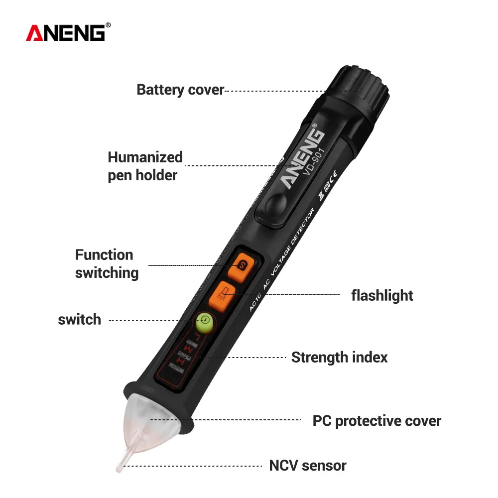 ANENG VD901 Electrical Tester Pen 12-1000V AC Voltmeter 100a AC Voltage Detector Multimeter Outlet Tester Circuit Breaker Finder