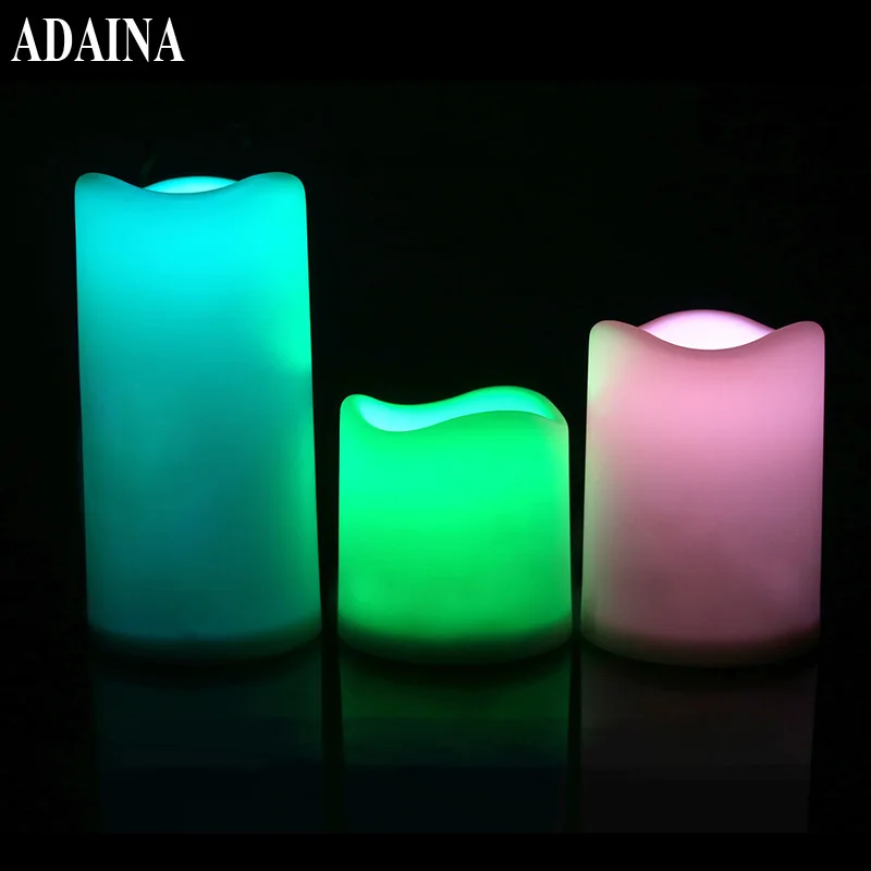 

3Pcs/set Remote Dimmer Cylindrical Colorful Control Timed Flameless LED Candle Wax Light AAA Battery Powered Wedding Home Decor