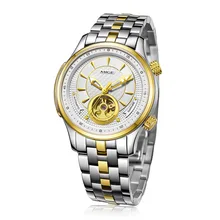 Mige 2017 Top Sale Real Brand Skeleton Mechanical Mans Watch Gold Watchband Saphire White Dial Waterproof Automatic Man Watches
