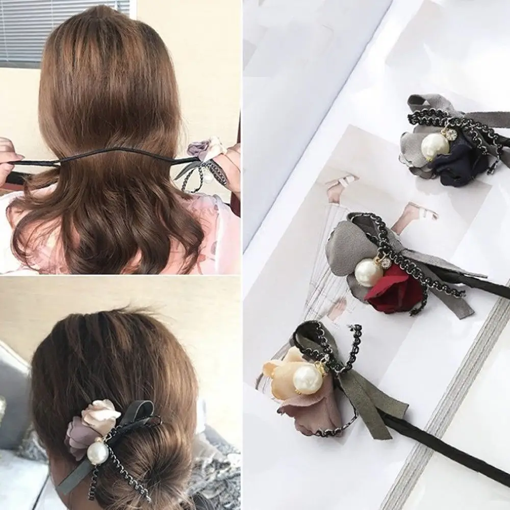 

Flower Hair Accessories Magic Bun Maker Girl Donut Device Quick Messy Women Pearl Hair Bands French DIY Hairstyle Headband Tools