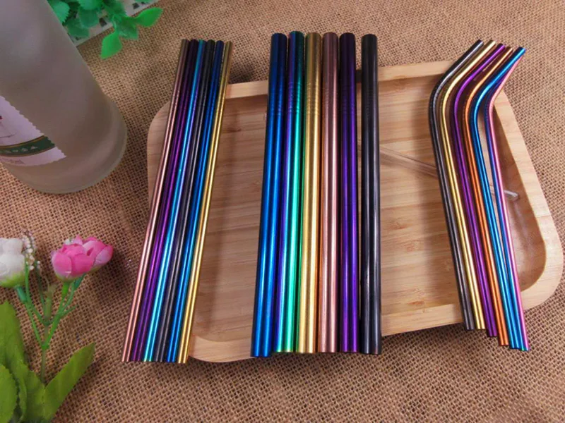

(48pcs) Rainbow Stainless Steel Straws Straight Bend Drinking Straws Juice Straw Bar Tools Color Mixed 12mm 6mm Mixed