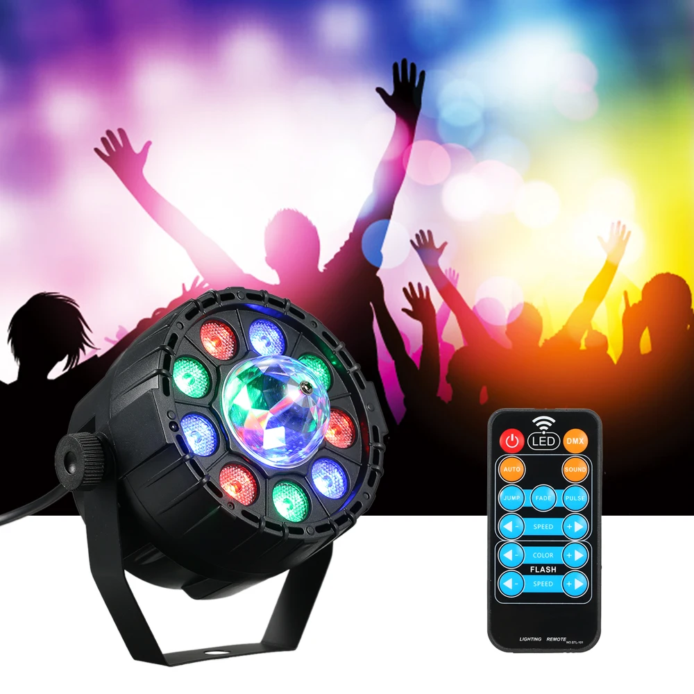 

RGB Stage Light LED Magic Rotating Ball Mini RGBW Par Lights 9+1 LEDs DMX 512 Dream Color Lighting Indoor Disco Lamp for Party