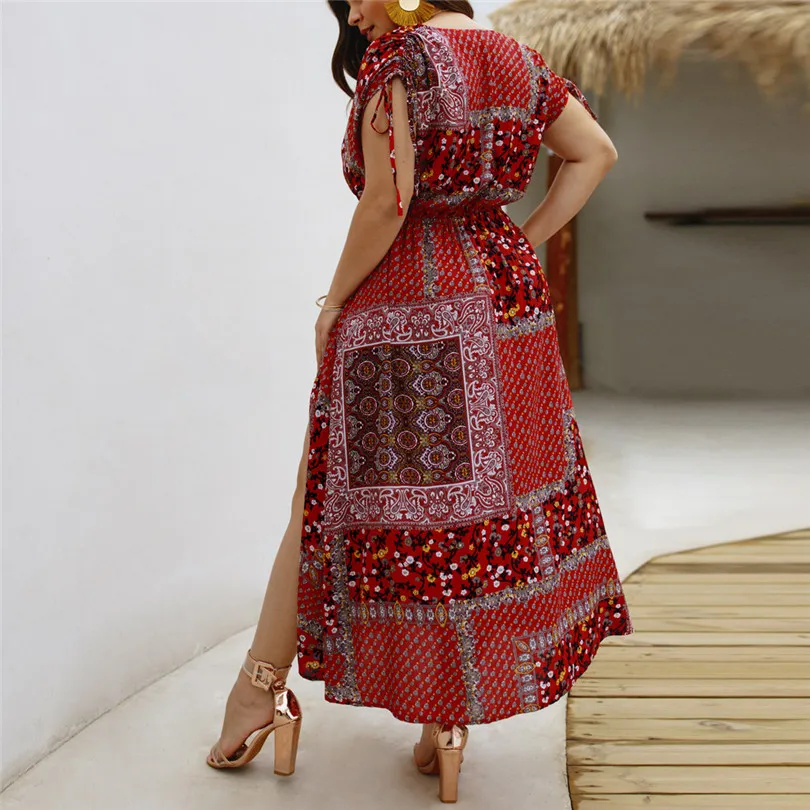Women Summer Vintage vestidos Dress Sexy Women Flower Beach Party Short Sleeve V-Neck Floral Print Mini dress#4M21 (18)
