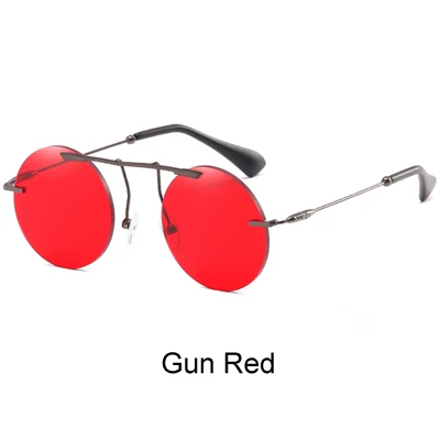 Двух часах солнцезащитные очки Для женщин Для мужчин Круглый Винтаж прозрачные красные линзы, солнцезащитные очки UV400 очки ретро очки в стиле стимпанк R66275 - Цвет линз: Gun Red