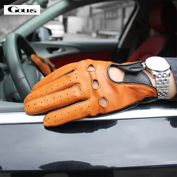 

Gours Spring Men's Genuine Leather Gloves High Quality Fashion Black Driving Unlined Goatskin Finger Gloves New Arrival GSM047