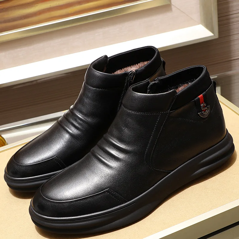 Algodón Vestido Real Genuino Ocio De Botas Negocios Mens Cuero Hombre Para Negro Los Piel Vaca Caliente Cremallera Hombres Combate q4qp1