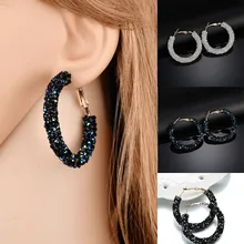 2018 nuevos pendientes de aro de Bling de moda para mujeres brillantes de cristal hueco redondo círculo pendientes de joyería de regalo para boda Brincos(China)