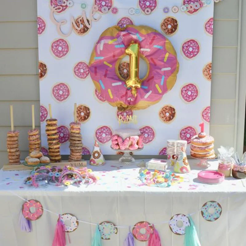 Donut Party Donut Wall Wedding Party Decoration Disposable Tableware Set Ice Cream Party Balloons Kids 1st Birthday Decorations