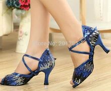 Women Blue Glitter LATIN Dancing Shoes SALSA Dance Shoes Tango Shoes Samba Dancing Shoes