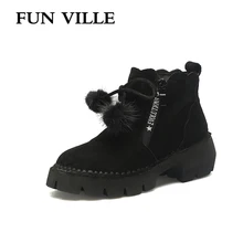 FUN VILLE 2017 New Fashion winter Women Ankle snow Boots Pig suede Light Comfortable Flat Martin boots Round Toe Casual shoes