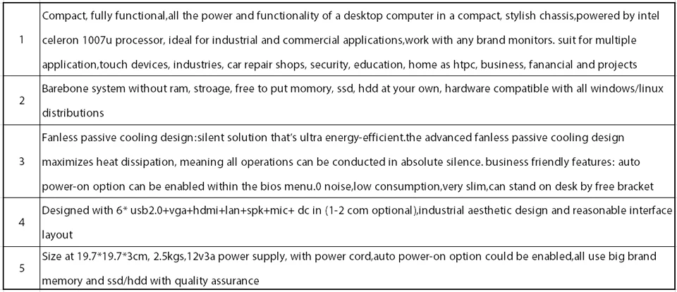 Безвентиляторный мини-ПК, Intel Celeron 1007U, Windows 10/Ubuntu, серебристый, [HUNSN BM08], (WiFi/VGA/1 HDMI/6USB2. 0/1LAN/1, 2COM опционально)