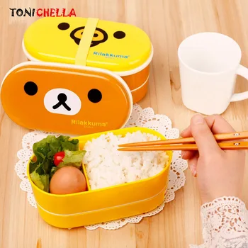 

2 Layer Cartoon Rilakkuma Lunch Box Baby Feeding Dishes Children Food Bowl Cute Cartoon Durable Food Container Dinnerware CL5536