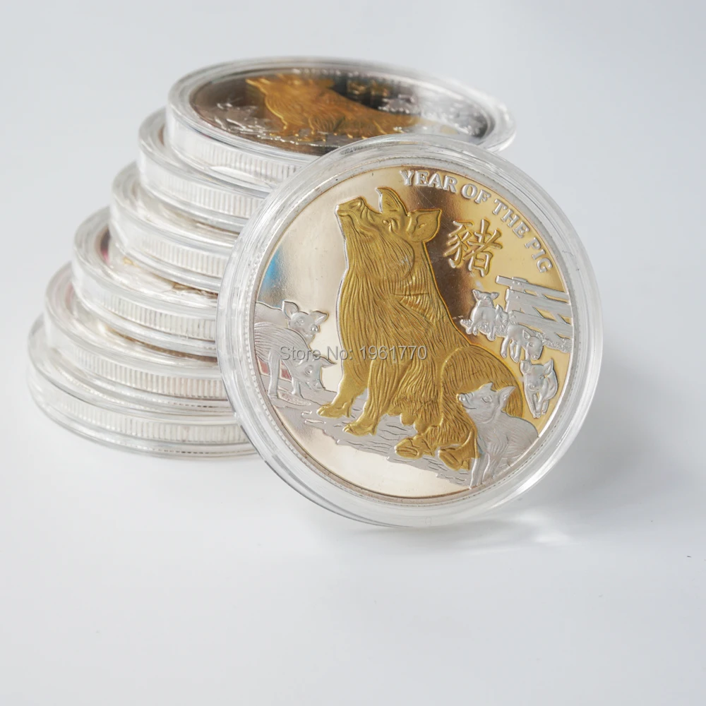 Золотая и Посеребренная елизания II 2019 сувенирная китайская монета зодиака |