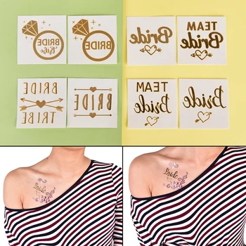 

12Pcs Gold Metallic Tattoo Team Bride Temporary Fake Tattoo Bachelorette Party Tattoo