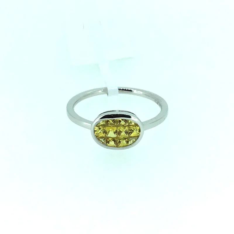 ANI 18K White Gold AU750 Women Wedding font b Ring b font 10mm Oval Natural Yellow