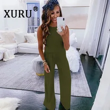 XURU summer new best women's jumpsuit loose casual with pocket jumpsuit solid color trumpet jumpsuit XURU summer new best women's jumpsuit loose casual with pocket jumpsuit solid color trumpet jumpsuit
