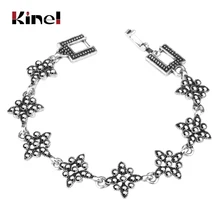 Kinel Горячая Этническая серый цветок Кристалл Браслеты для женщин античный серебряный цвет модные очаровательные богемные винтажные Свадебные ювелирные изделия
