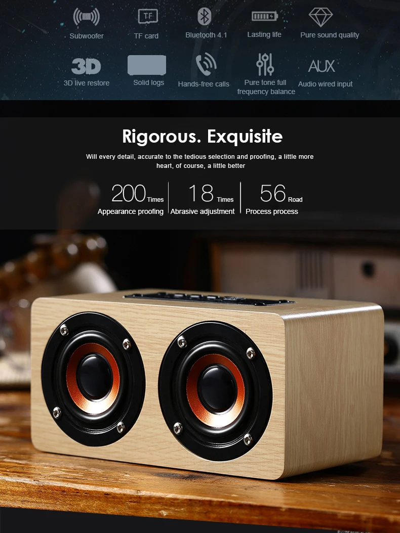 Casaland Деревянный беспроводной Bluetooth динамик портативный hifi аудио Suppor TF карты Aux бас стерео музыка сабвуфер для ПК Iphone