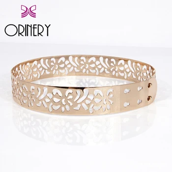 

ORINERY 2018 Gold Elegant Belts Women High Quality Brand Metal Carve Patterns Belt New Designer Hollow Out Golden Waistband