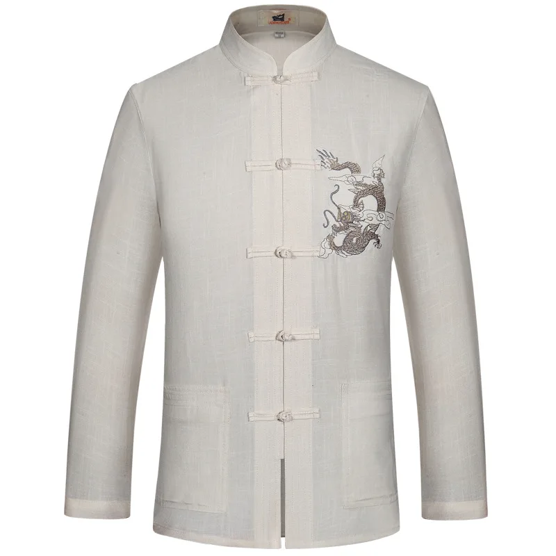 

New Arrival Chinese Men's Linen Embroidery Kung Fu Shirt Summer Wu Shu Tops Long Sleeve Clothing Size S M L XL XXL XXXL
