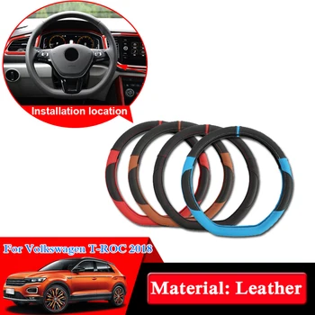 

Car Styling Leather Steering Wheel Hub Cover For Volkswagen T-ROC 2018 Car Steering Wheel Cover Internal Accessories Decoration