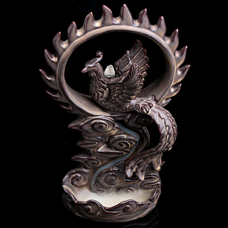 

T New High-grade Backflow Incense Burners Room Office Ornaments Creative Sandalwood Elders Gifts Phoenix Cone Censer Tea Pets