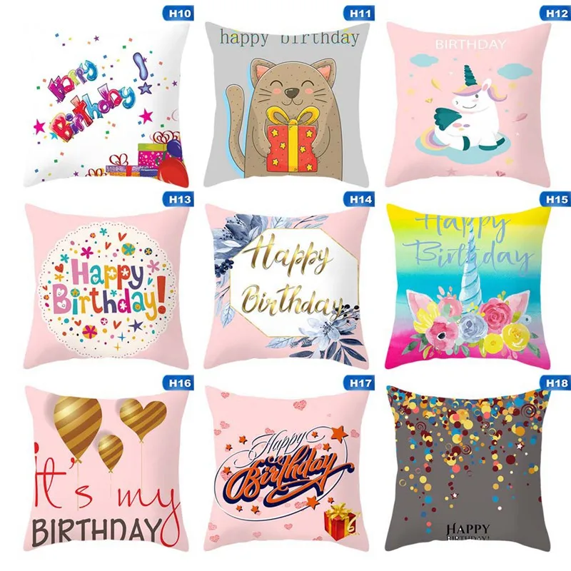 

Cartoon Unicorn Cats Happy Birthday Throw Pillow Case Home Bedroom Soft Cushion Covers Office Car Sofa Decor Pillowcase Gifts
