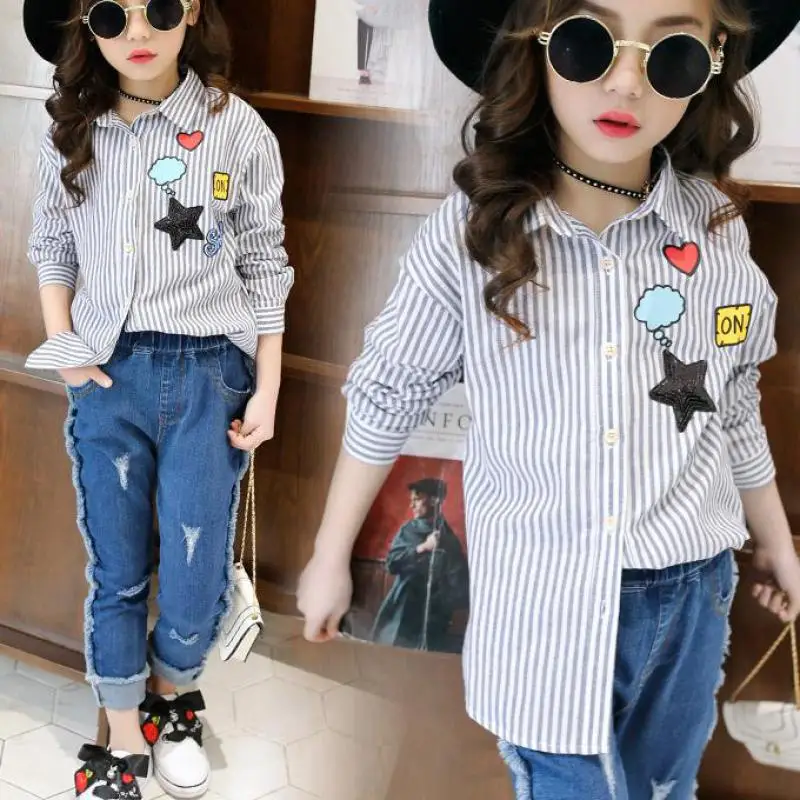 

2018 New blouses Kids Girls Letter Print Girls Striped Blouses Cotton Long Sleeve Pullover Shirts Blouses for Girls Clothes Sale