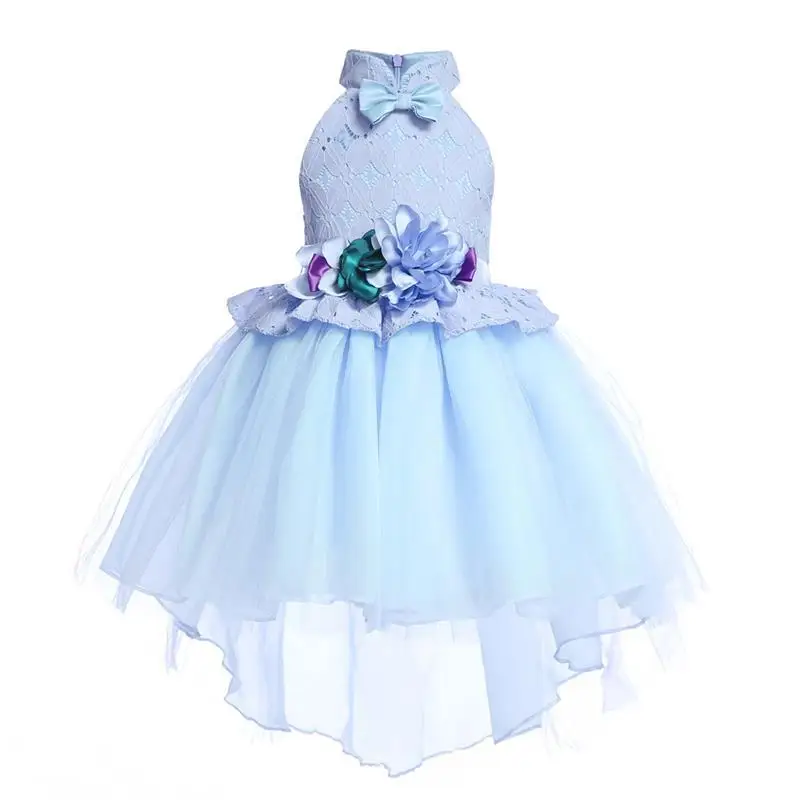 BacklakeGirls/Элегантные Детские платья принцессы для свадьбы, вечернее платье для вечеринки летнее платье с цветочным рисунком для девочек от 4 до 12 лет - Цвет: Blue