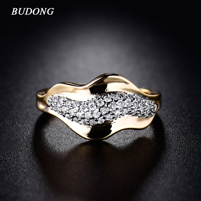 

BUDONG Infinity Rings for Women Valentine Gift Fashion Lip Gold Color Ring Vintage Cubic Zirconia Wedding Band Jewelry xuR241