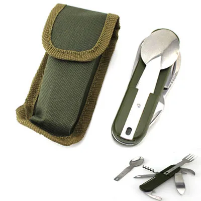 

Outdoor multifunction Tableware Stainless steel multi-tool combination with Knife , bottle opener , screwdriver , spoon , fork