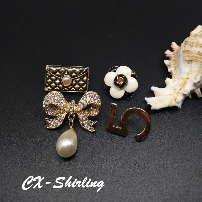 

CX-Shirling 4PCS/SET Korean Fashion Bow Pendant Brooches Pin Jewelry For Women Luxurious Clothes Camellia Flower Brooch Pin