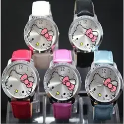 Мультфильм модный бренд KT Cat кварцевые часы для девочек для женщин кожа кристалл детские наручные часы наручные relogio
