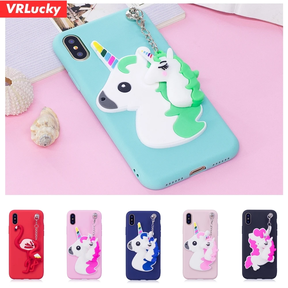 VRLucky Unicorn Soft TPU Phone Case Cover with Cute Cartoon Pendant For iPhone X 8 7 Plus 6 6s 5 5s SE |