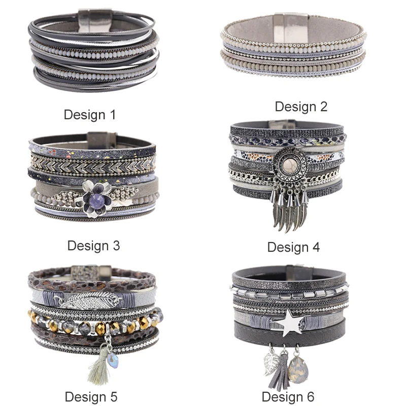 

STRATHSPEY Multiple Layer Leather Bracelet for Women Boheiman Beads Bracelets Vintage Charm Magnetic Wrap Wristband Armband