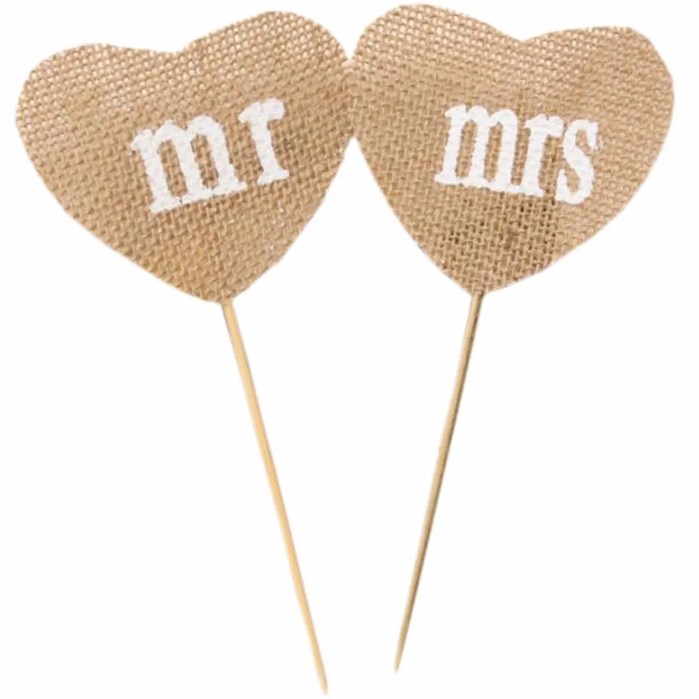 Home and Outdoor Banner Decor with Stick - Mr Mrs Party Decoration Ornaments for Wedding 2 pieces B441 | Дом и сад