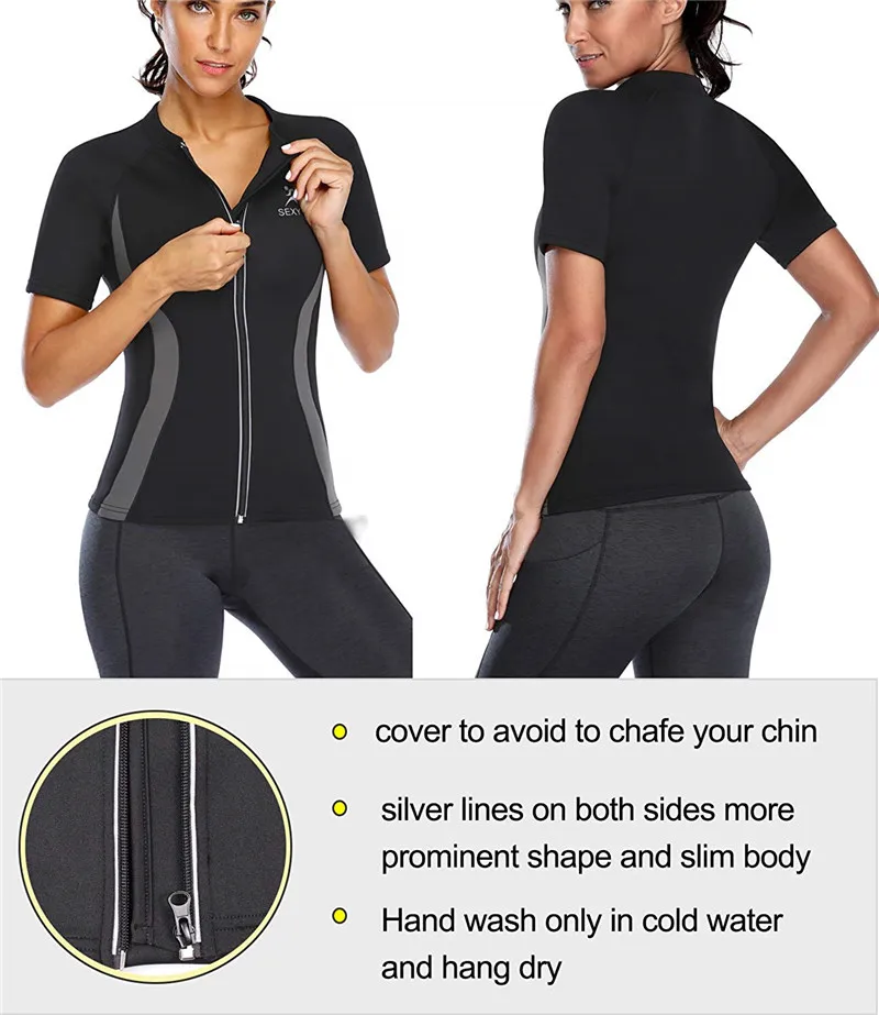 LAZAWG Women Hot Neoprene Vest Slimming Sweat Top Short Sleeve Workout Thermo Top Sauna Sweat Shirt Fat Burn Tops Weight Loss assets by spanx