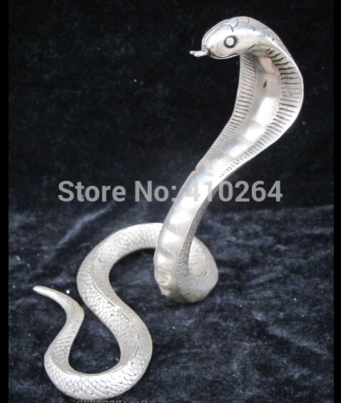 

Shipping 7"China Folk Hand Made Silver Copper Lifelike Cobra Naja naja atra statue discount 30%
