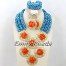 Новинка синего цвета в африканском стиле костюм Свадебные Кристалл Бусины комплект ювелирных изделий ручной работы свадьбу/Юбилей ювелирные изделия amj019