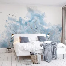 Beibehang пользовательские обои бледно-голубые скандинавские простые ветки Акварельная птица ТВ диван фон гостиная спальня 3d обои