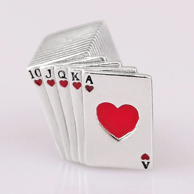 

New Red Enamel Displaying A Royal Flush Playing Cards Beads Fit Pandora Bracelet Diy Jewelry 925 Sterling Silver Bead Charm