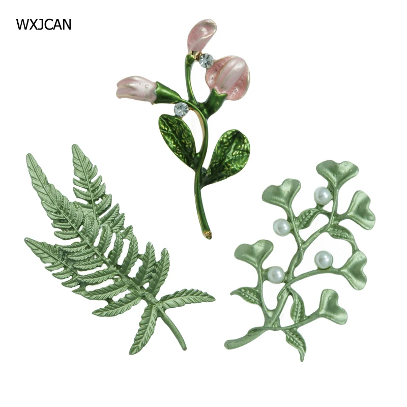 

WXJCAN vintage brooches fashion Three kinds of vivid cyan-blue leaf flower plant enamel brooch women spring autumn jewelry