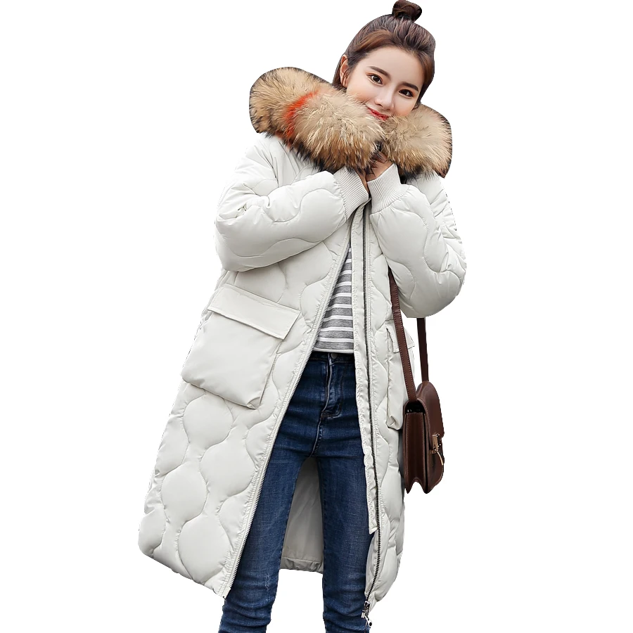 2018 Coat women winter fur collar cotton padded thicken warm women jacket plus size long sleeve hooded parka outwear female Coats