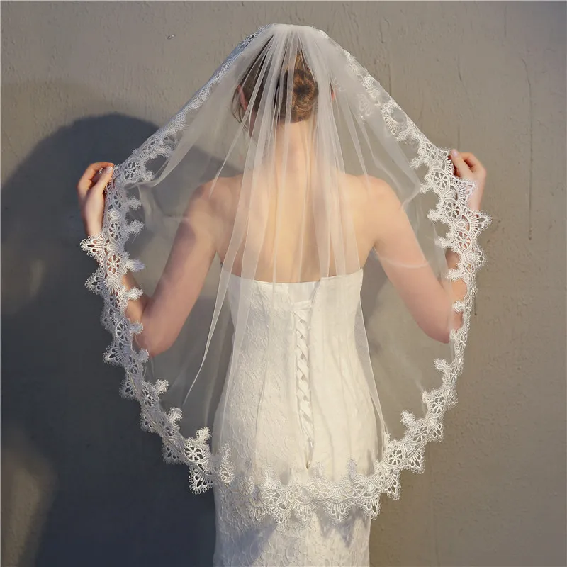 Красивая вуаль невесты Однослойная свадебная вуаль с расческой для волос кружево свадебное платье из тюля аксессуары TS240