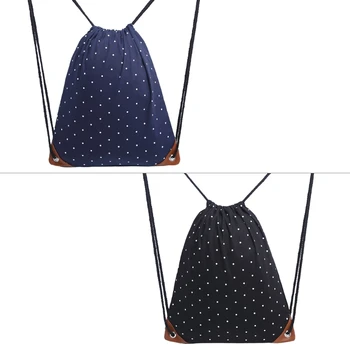 

Polka Dot Drawstring Backpack with Pockets for Women Girls Gym Sport Bags Canvas