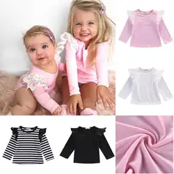 Детская одежда для малышей для девочек хлопковые рубашки детская Повседневное Кружево Топы корректирующие футболка с длинными рукавами