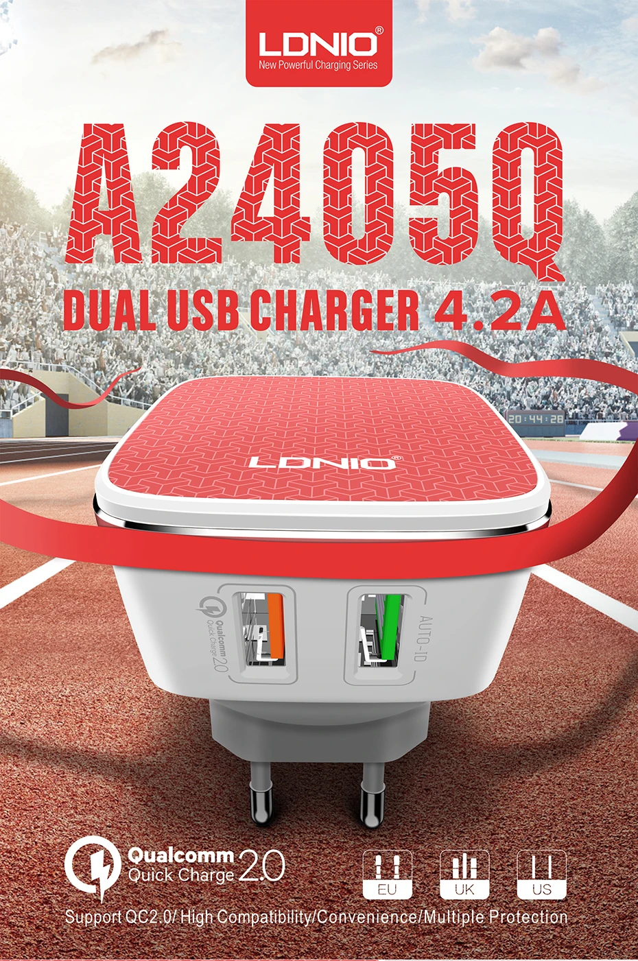 LDNIO A2405Q 4.2A Quick Charge 2,0 US Plug дорожное зарядное устройство для мобильного телефона Oppo/iPhone/huawei